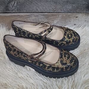 Betsey Johnson Rico Glass Rhinestone Leopard Black Gold Sz 7 Mary Jane Shoes